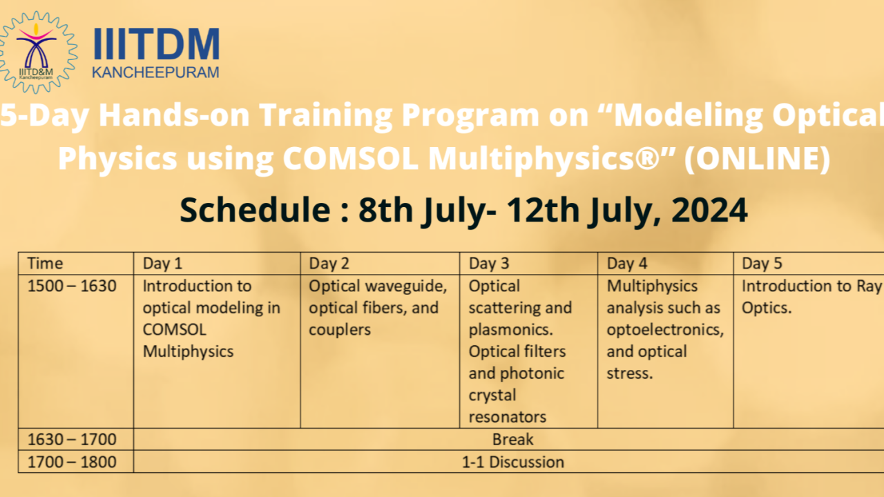 5-Day Hands-on Training Program on “Modeling Optical Physics using COMSOL M