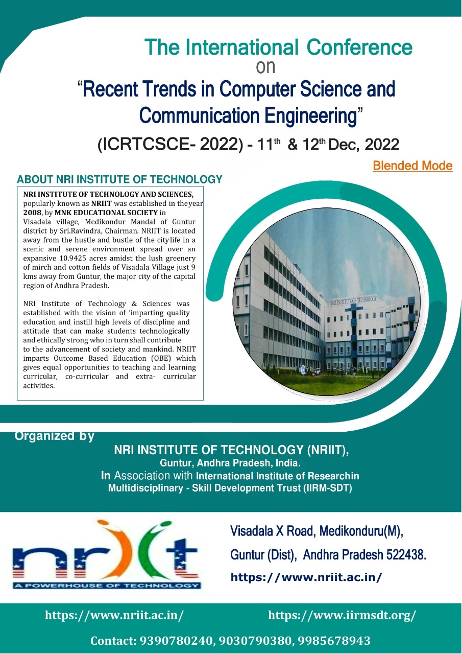 International Conference on Recent Trends in Computer Science and Communication Engineering ICRTCSCE 2022